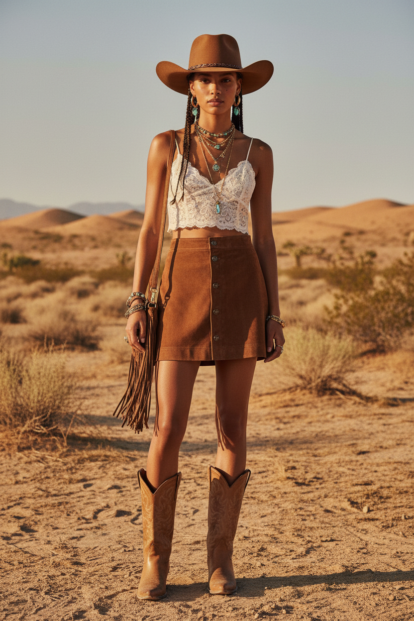 Polo Ralph Lauren Suede Buttoned Brown Miniskirt