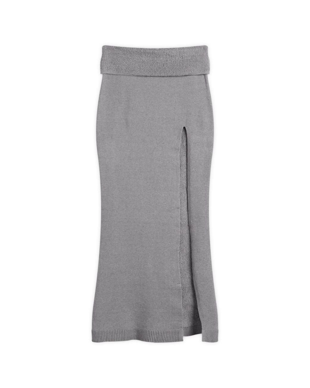 Jupe longue fendue Skims grise en maille texturée
