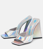 The Attico Devon Iridescent Holographic Silver High Heel Mules