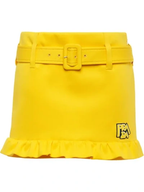 Prada Yellow Ruffle Trim Belted Logo Patch Mini Skirt
