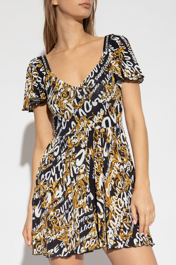 Jeans Couture Allover Brand Logo Print Baroque Mini Playsuit