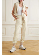 Les Tien Cream Velour Cotton Blend Track Bottoms Sweatpants
