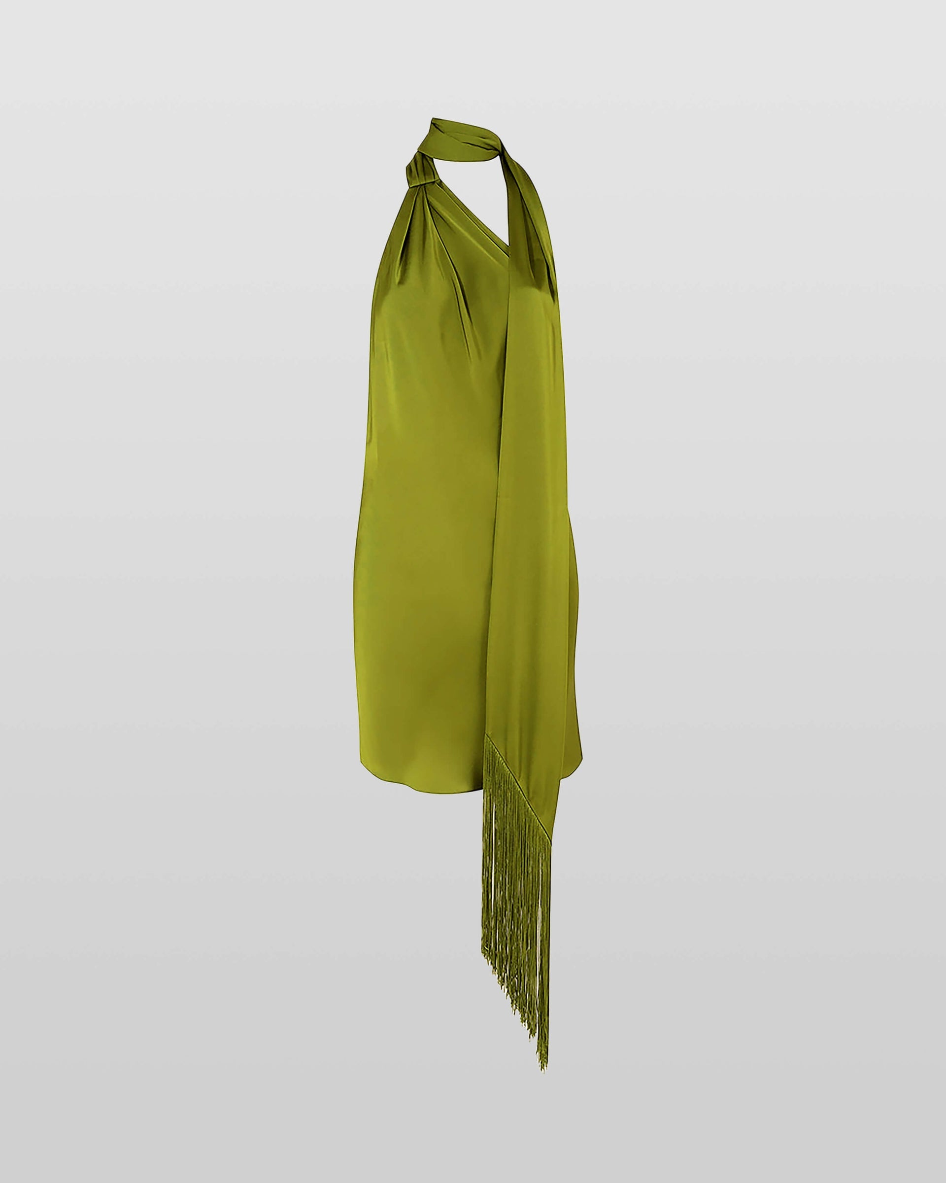 Rat and Boa Serafia Green Satin Cowl Neck One Shoulder Mini Dress