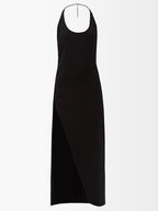 THE ATTICO Black Chain Detail Halterneck High Cut Slit Leg Corinne Dress - House Of Huntington