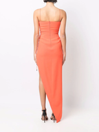 David Koma Orange Lace-up Side-slit Crepe Gown - House Of Huntington