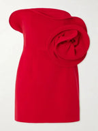 Magda Butrym Red Sculptural Rose Floral Appliquéd Wool Blend Corset Mini Dress