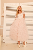 Amy Jane London Pink Kitty Fairytale Satin Corset Bodice Tiered Tulle Hem Maxi Gown Dress - House Of Huntington