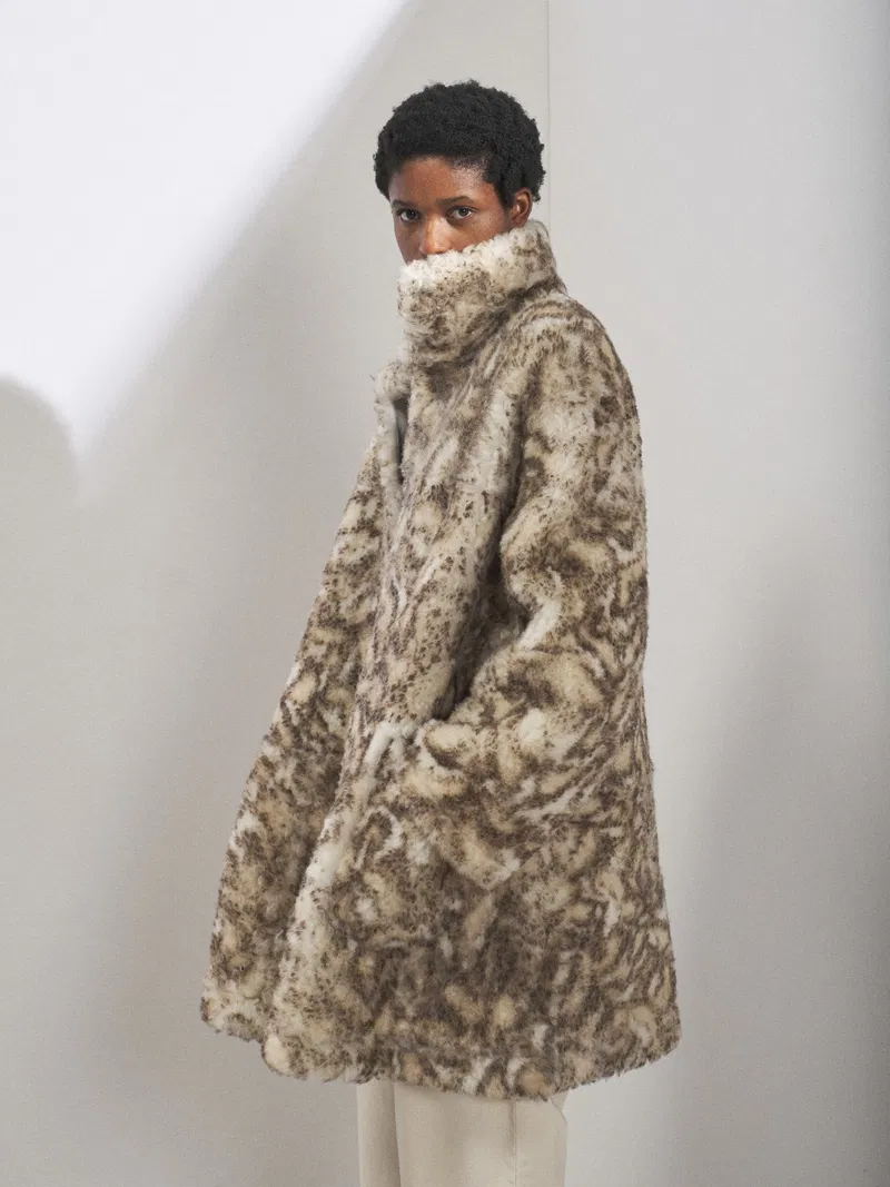 Raey Wildcat Print Shearling Lambskin Car Coat
