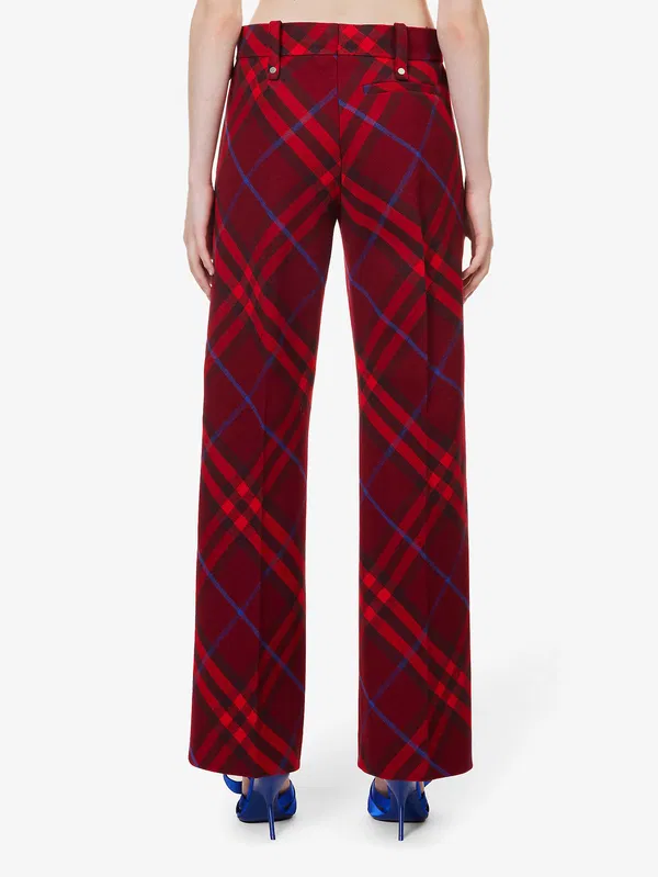 Pantalon droit taille mi-haute en laine rouge à carreaux Burberry