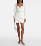 Self-Portrait White Bonded Crepe Long Sleeve Mini Dress