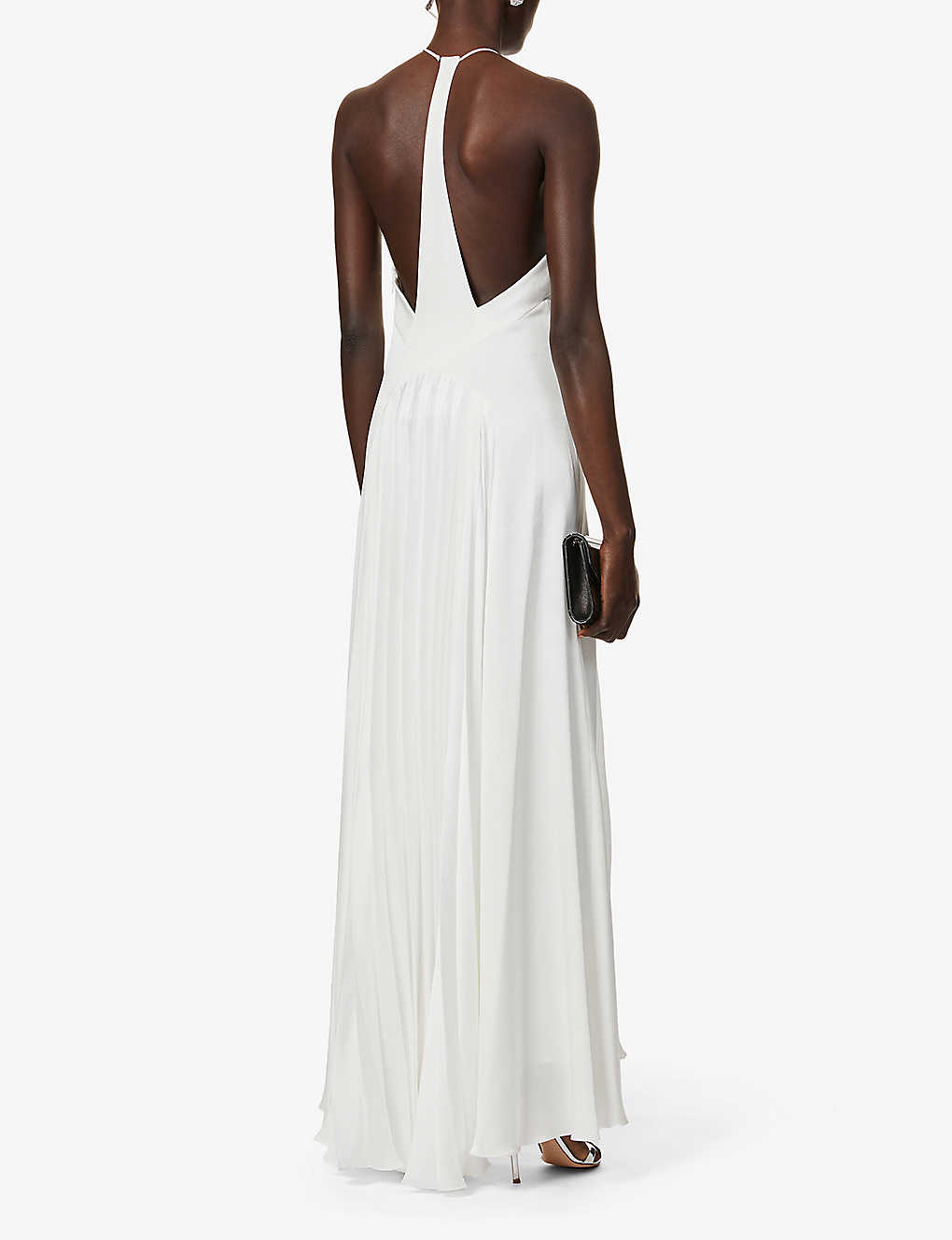 GALVAN London Bridal White Provence Pleat Crepe High Halterneck Wedding Gown - House Of Huntington