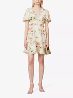 Needle and Thread Harlequin Floral Rose Print Ruffle Detail Mini Dress