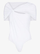 MAXIMILIAN DAVIS Disco White Asymmetric Draped Stretch-jersey Bodysuit Top - House Of Huntington