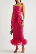16Arlington Fuchsia Pink Himawari Feather Trim Satin Strapless Mini Dress