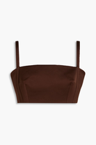 EMILIA WICKSTEAD Fabiola Chocolate Brown Duchess Satin Crop Top - House Of Huntington
