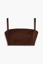 EMILIA WICKSTEAD Fabiola Chocolate Brown Duchess Satin Crop Top - House Of Huntington