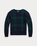 Polo Ralph Lauren Navy Green Tartan Check Knit Manos Del Uruguay Jumper