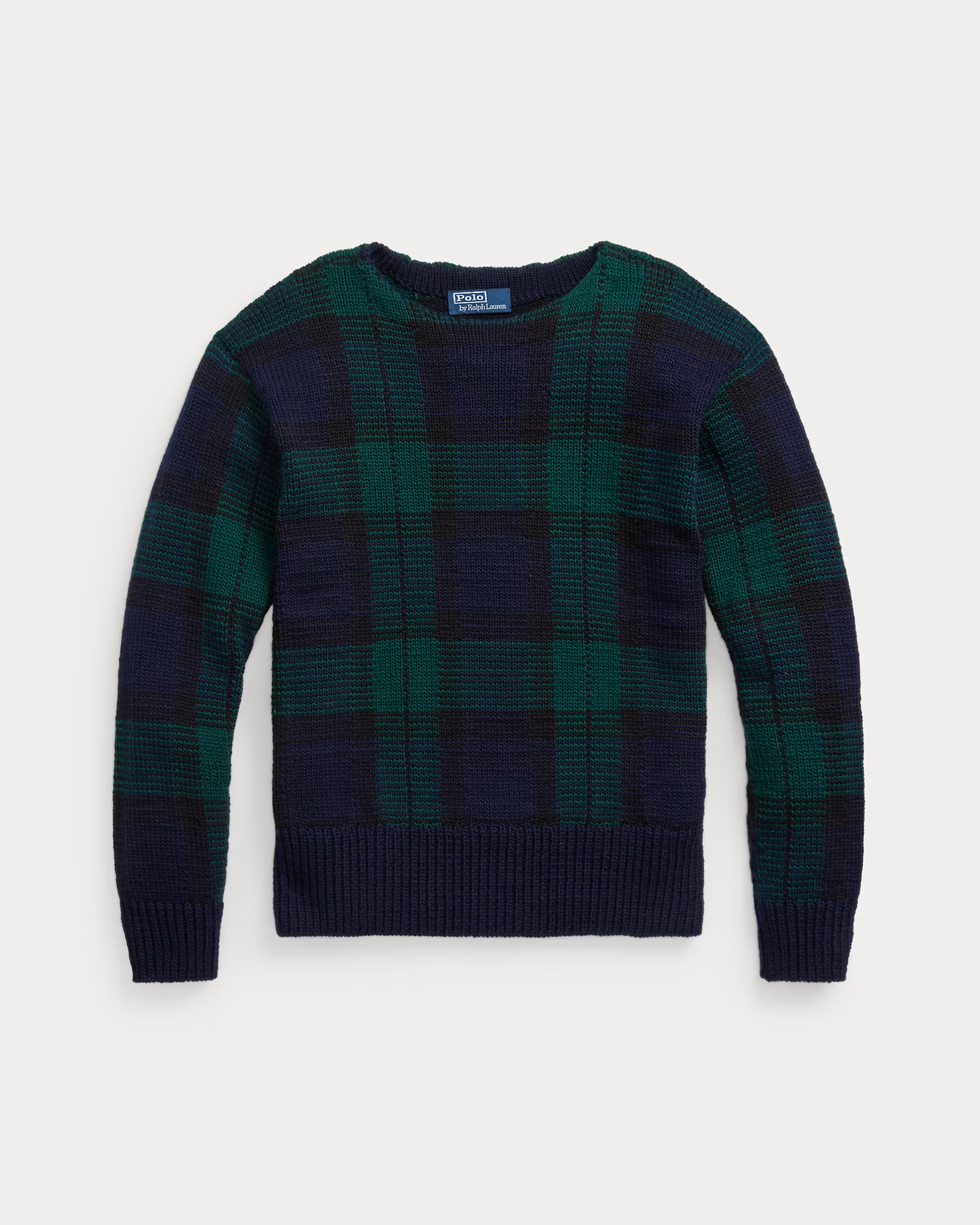 Polo Ralph Lauren Navy Green Tartan Check Knit Manos Del Uruguay Jumper