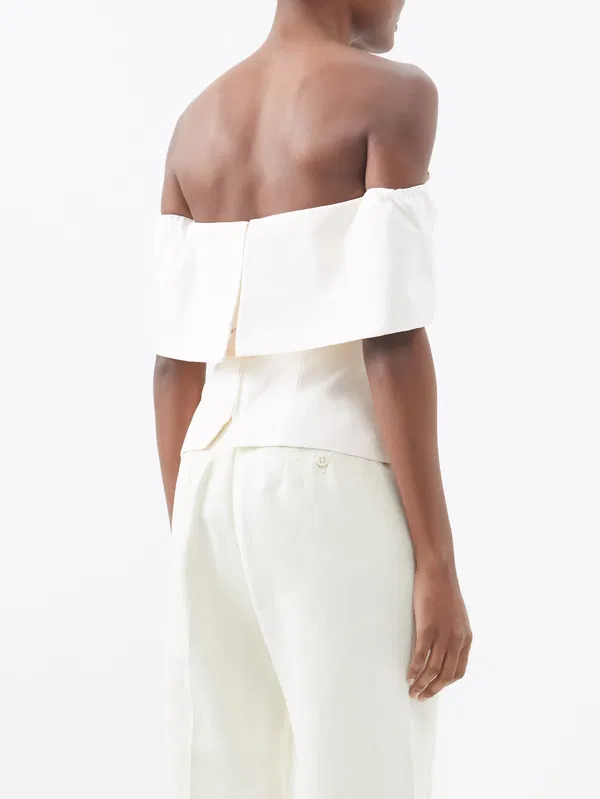 STAUD Giselle Off-The-Shoulder Ivory White Crepe Top
