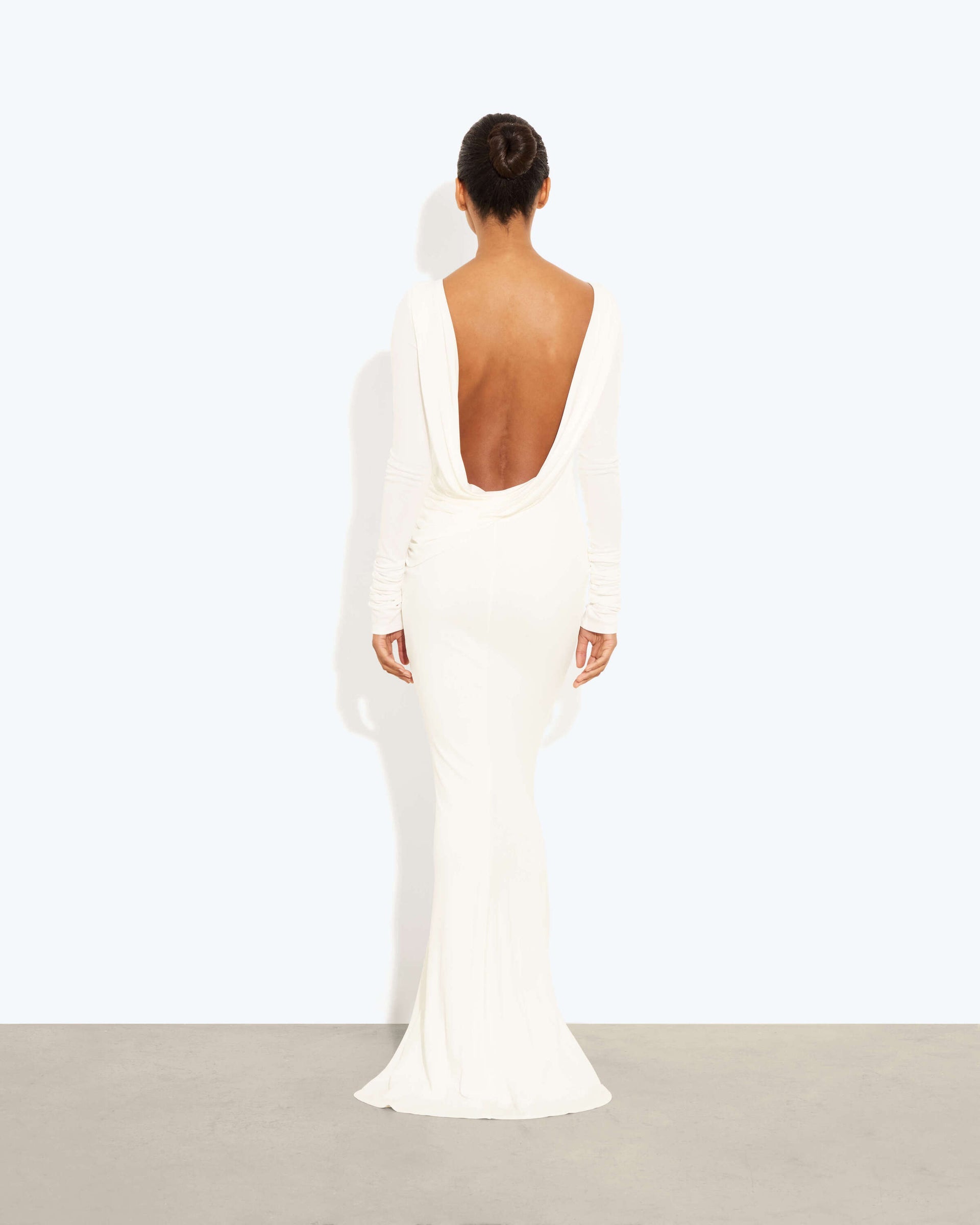 Rat and Boa Rodeo White Long Sleeve Low Back Maxi Dress