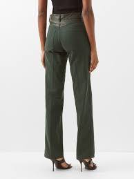 MAXIMILLIAN DAVIES Forest Green Leather Trim Spain Jeans - House Of Huntington