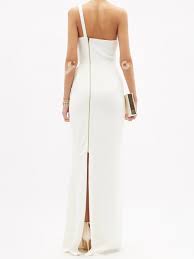 Robe colonne blanche à volants et à une épaule Warrington de Roland Mouret