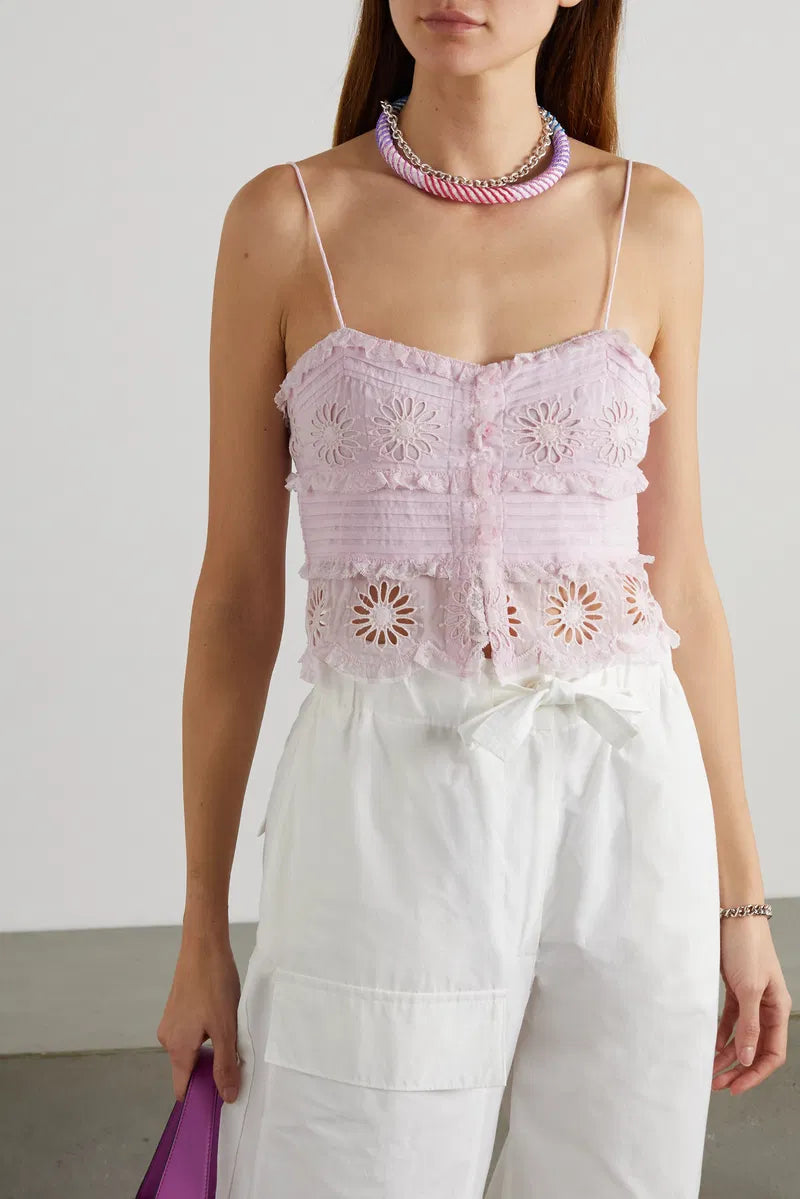 Isabel Marant Pink Delphine Floral Broderie Anglaise Lace Top