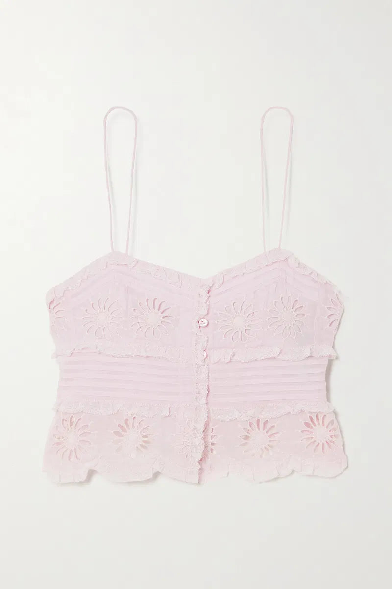 Isabel Marant Pink Delphine Floral Broderie Anglaise Lace Top