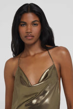 Rat And Boa Venus Liquid Gold Bias Cut Halterneck Maxi Slip Dress