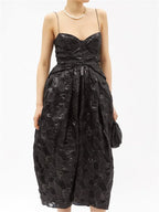 CECILIE BAHNSEN Jeorge Black Floral Print Woven Midi Dress - House Of Huntington