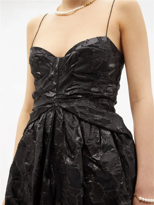 CECILIE BAHNSEN Jeorge Black Floral Print Woven Midi Dress - House Of Huntington