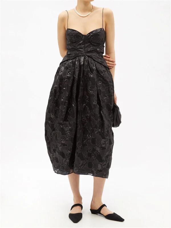 CECILIE BAHNSEN Jeorge Black Floral Print Woven Midi Dress - House Of Huntington
