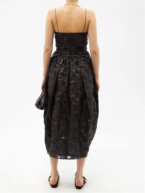 CECILIE BAHNSEN Jeorge Black Floral Print Woven Midi Dress - House Of Huntington