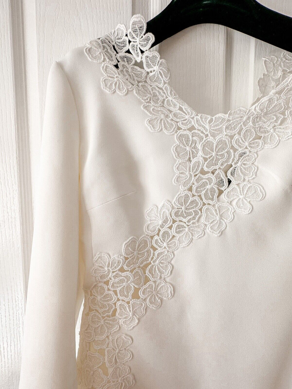 DAVID KOMA White Crepe Lace Macrame Trim Dress - House Of Huntington