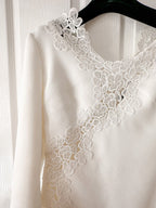 DAVID KOMA White Crepe Lace Macrame Trim Dress - House Of Huntington