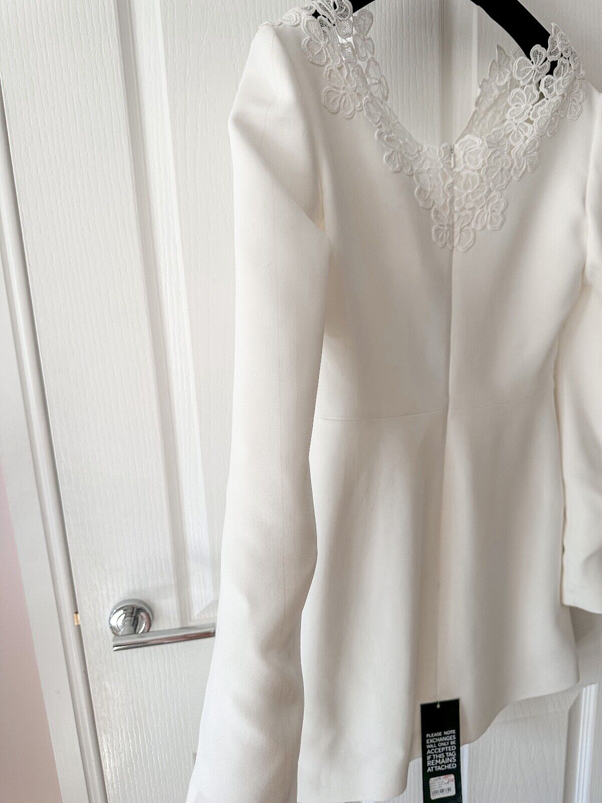 DAVID KOMA White Crepe Lace Macrame Trim Dress - House Of Huntington