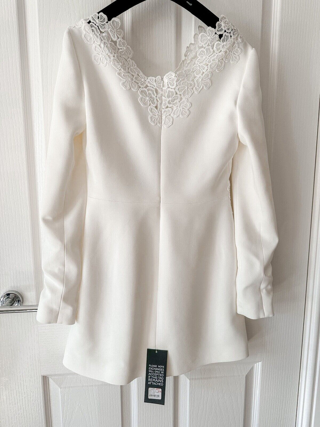 DAVID KOMA White Crepe Lace Macrame Trim Dress - House Of Huntington