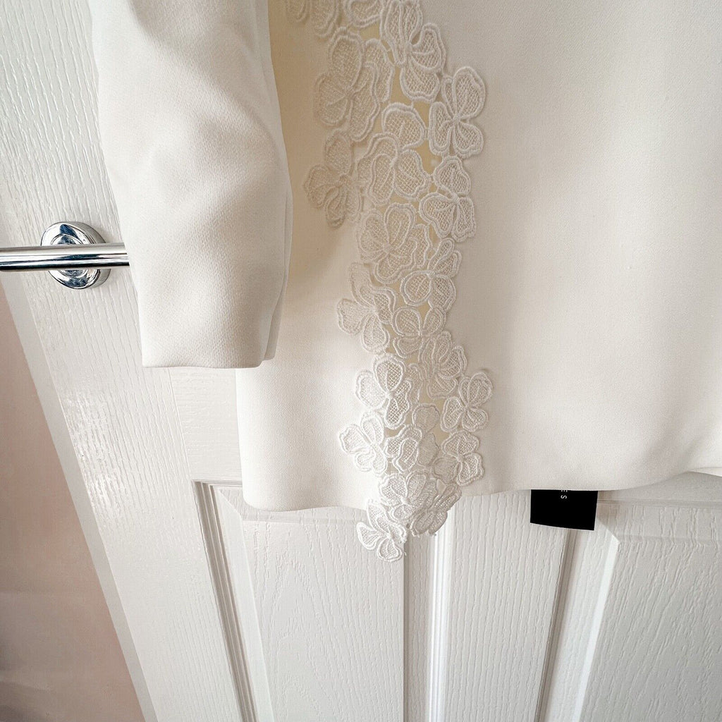 DAVID KOMA White Crepe Lace Macrame Trim Dress - House Of Huntington