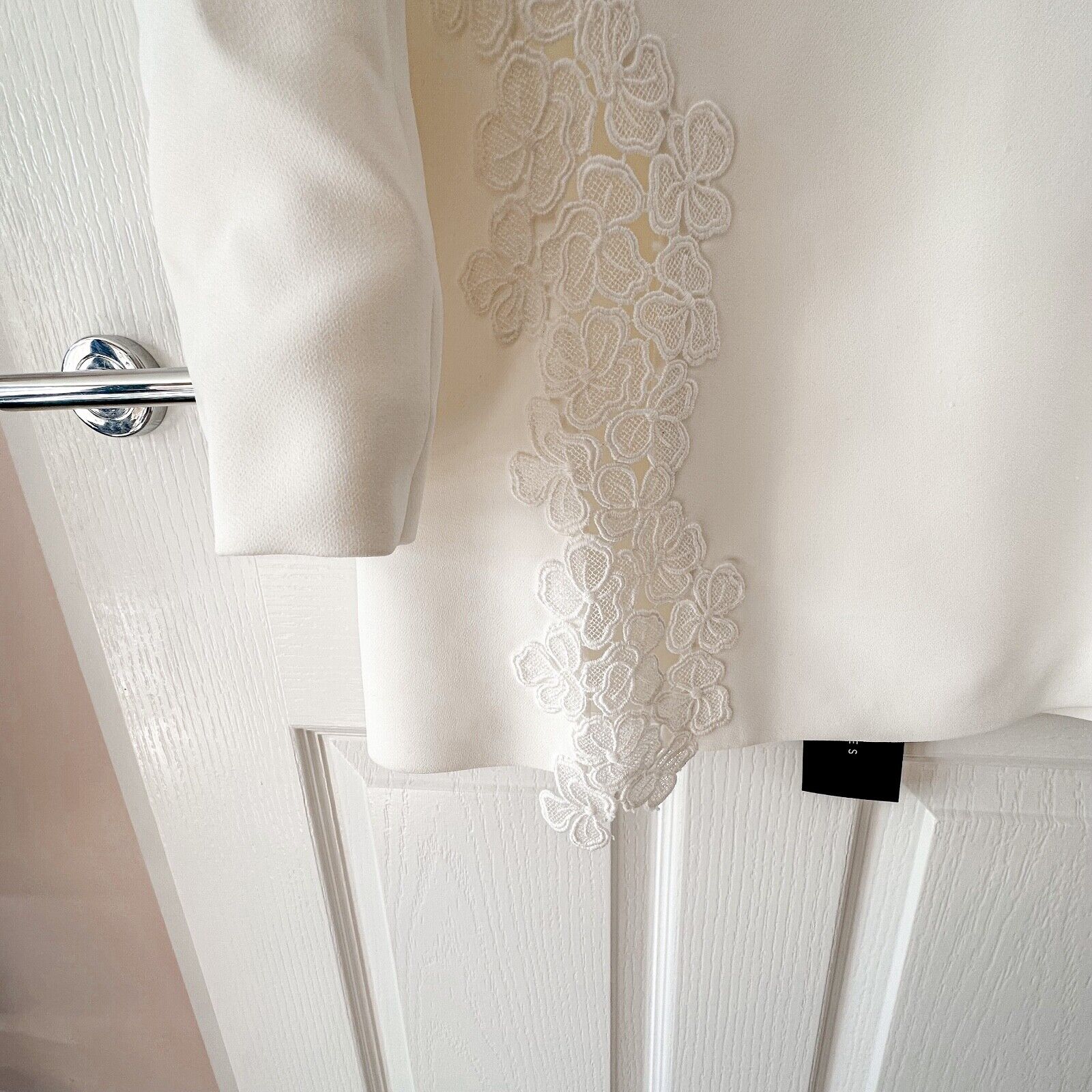 DAVID KOMA White Crepe Lace Macrame Trim Dress - House Of Huntington