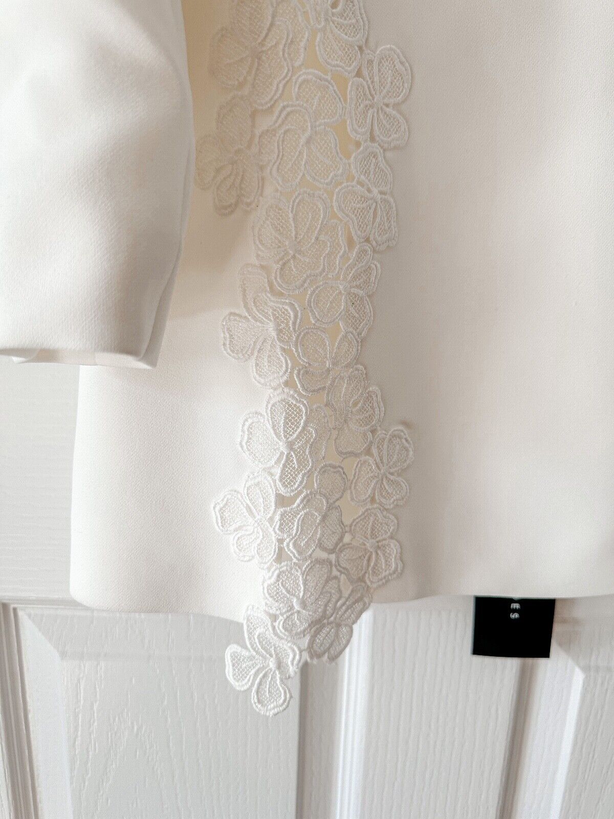 DAVID KOMA White Crepe Lace Macrame Trim Dress - House Of Huntington