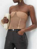 KHAITE The Lori Lace Almond Brown Corset Top - House Of Huntington
