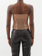 KHAITE The Lori Lace Almond Brown Corset Top - House Of Huntington