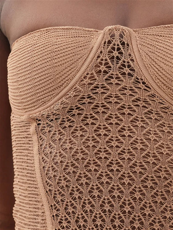 KHAITE The Lori Lace Almond Brown Corset Top - House Of Huntington