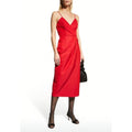 Carolina Herrera Runway Red Wrap Ruched Spaghetti Strap Pencil Silk Dress