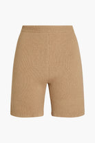 Magda Butrym Beige Knit Fitted High Rise Wool Rib Trim Cycle Shorts - House Of Huntington