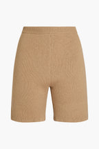 Magda Butrym Beige Knit Fitted High Rise Wool Rib Trim Cycle Shorts - House Of Huntington