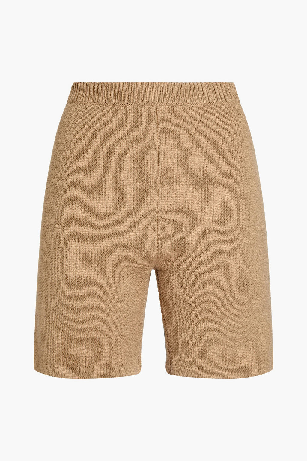 Magda Butrym Beige Knit Fitted High Rise Wool Rib Trim Cycle Shorts - House Of Huntington