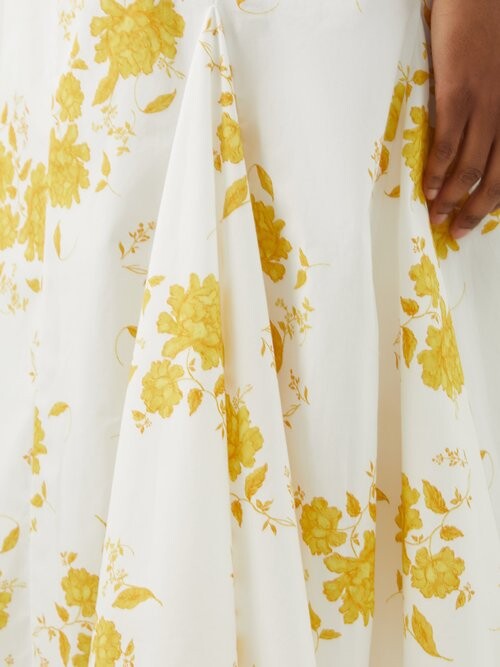 Emilia Wickstead Marita Floral-print Cotton-poplin Yellow White Square Neck Dress - House Of Huntington