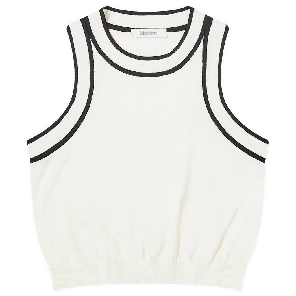 Max Mara Ruggero White sleeveless top with black trim on a white background