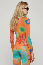 AVAVAV Orange Mesh Multicolor Cut-Out Shirt